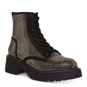 Madden girl, black combat boots with rhinestones